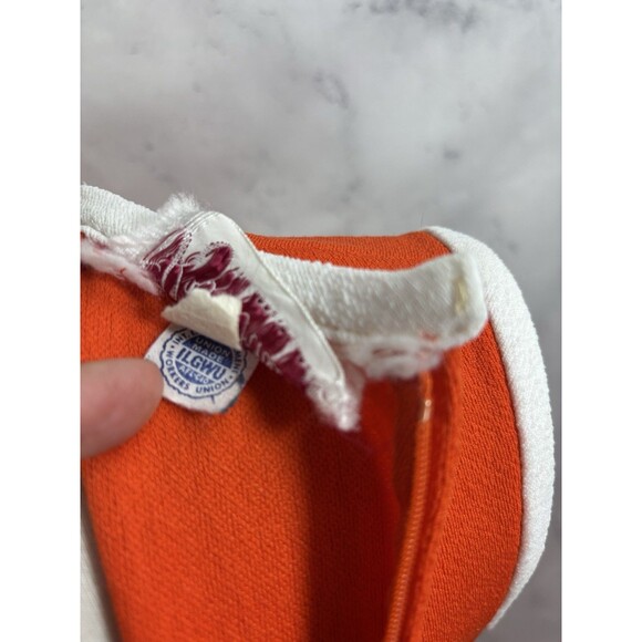 Vintage 1960's Orange MOD Sleeveless Maxi Dress M Accent Belt Groove MCM Retro - Picture 8 of 16